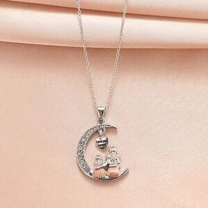 New! Mother-Daughter Rhinestone Moon Pendant Necklace